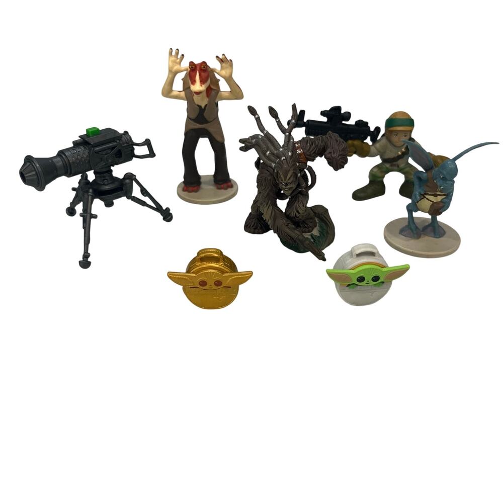 Star Wars Mixed Figure Lot Jar Jar Binks Watto Wookiee Grogu DecoPac Lucasfilm